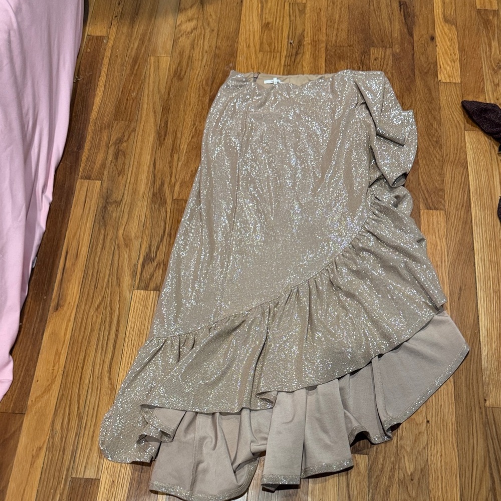 Tularosa Shimmering Beige Asymmetrical Skirt
